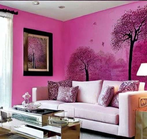 Elegant Pink Living Room Wall Painting Ideas