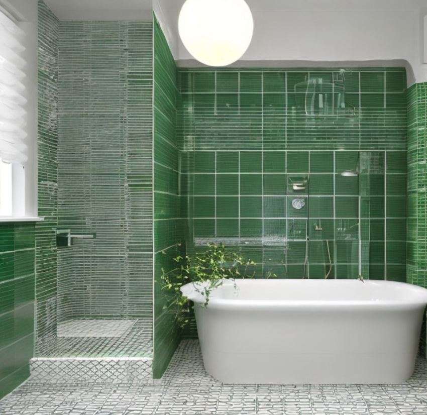 Fresh Green and White Bathroom Tiles Design