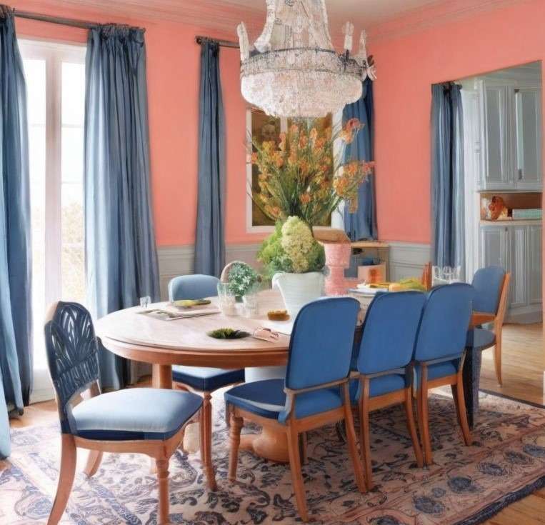Peach color for dining room with blue