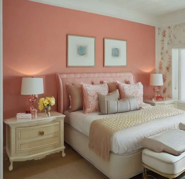 Peach colour combination for bedroom