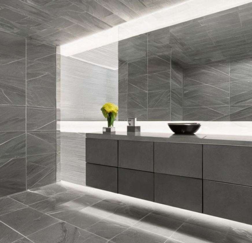 Sleek Grey Bathroom Tiles Design