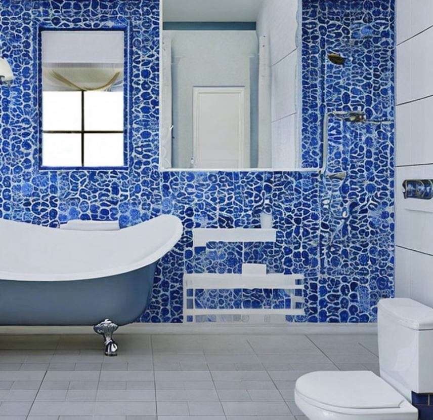 Soft Blue and White Bathroom Tiles Design