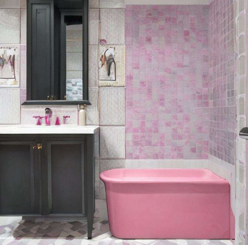 Soft Pink and Grey Bathroom Tiles Design