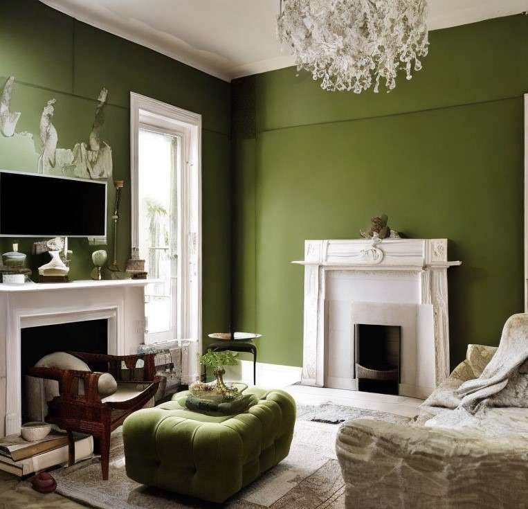 Stylish Olive Green Living Room Wall Painting Idea