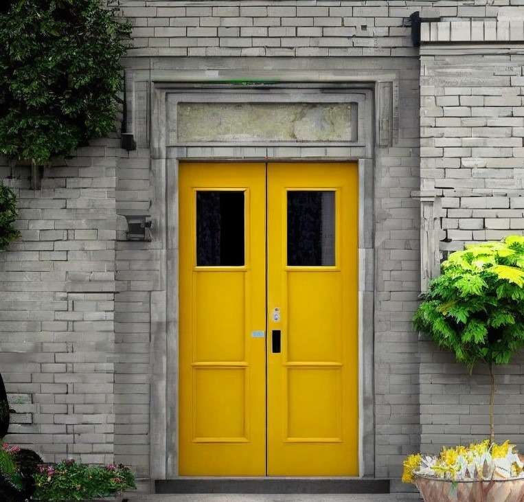 Yellow metal double door design in a pixar movie
