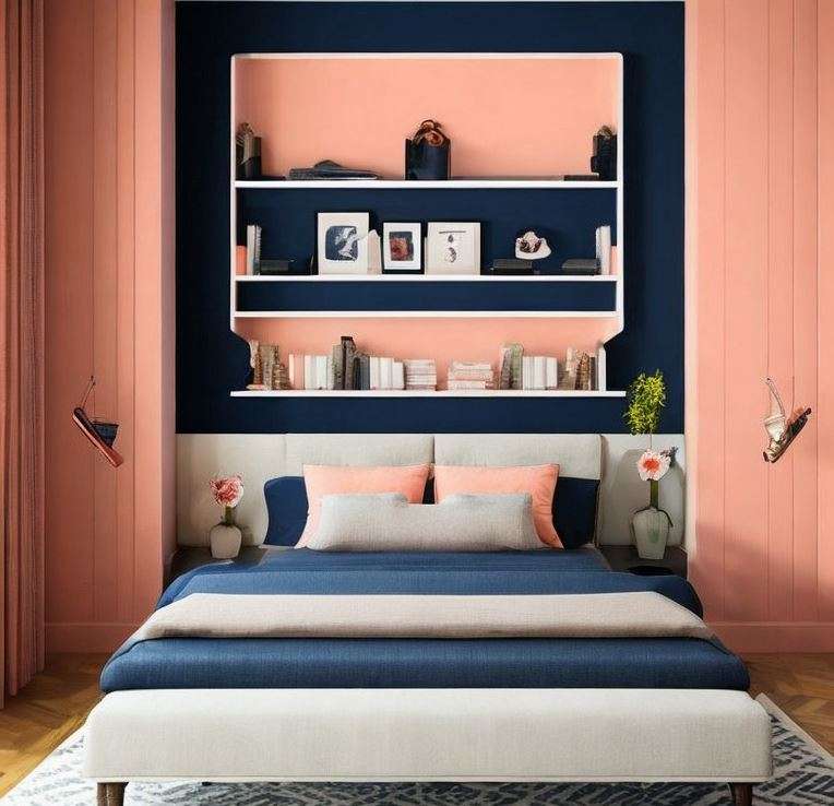navy blue and peach colour combination for wall