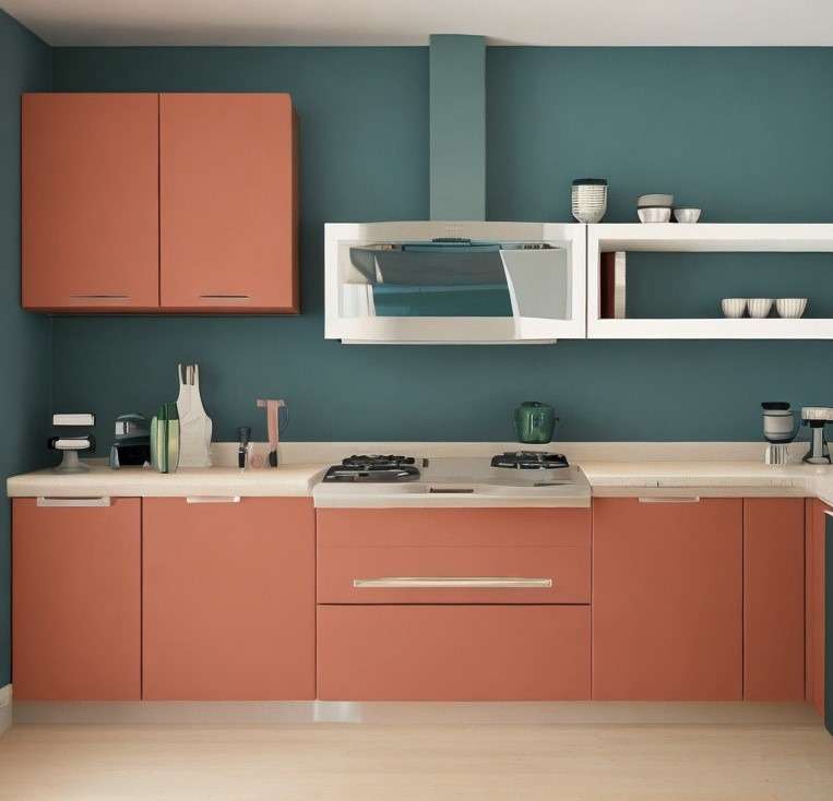 peach colour wall paint combination for kitchen