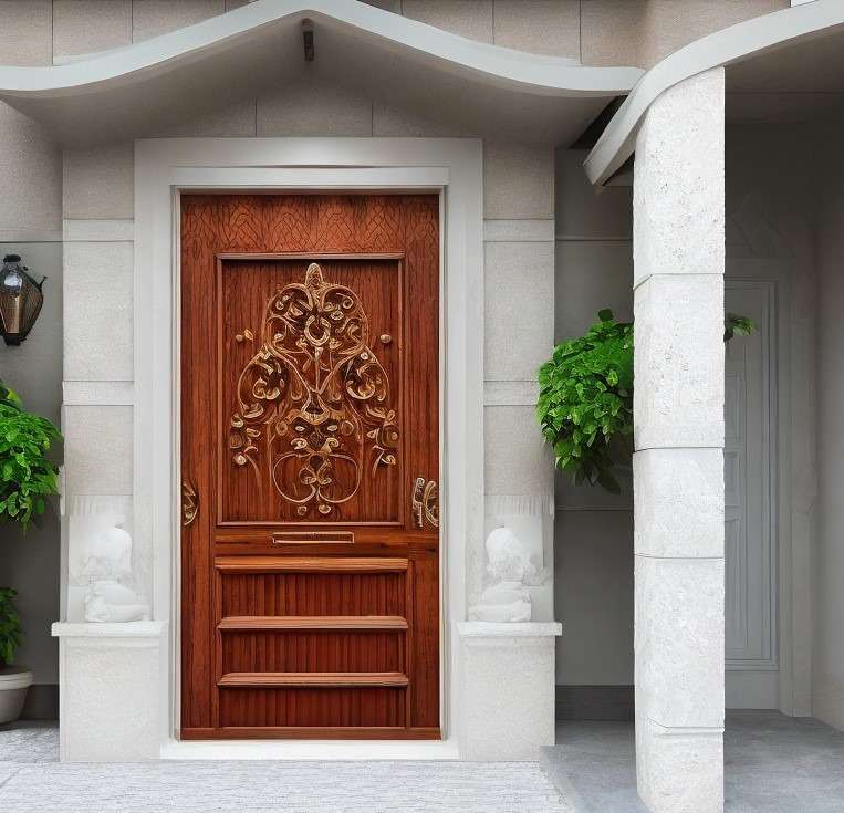 A Decorative Wooden Entrance Door