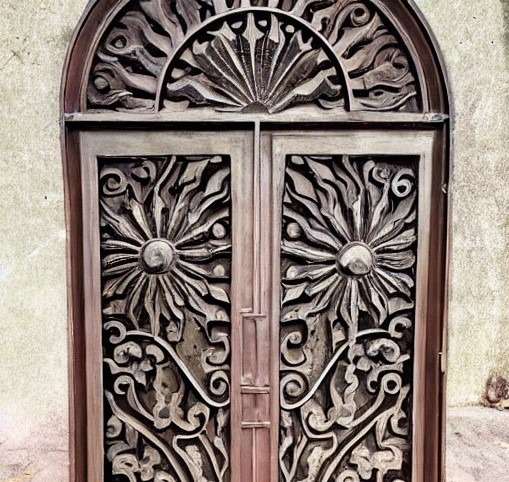 A Sun Carved Iron Door Design