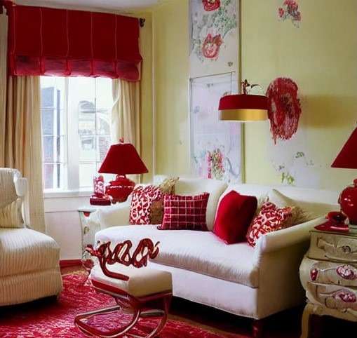 Cream and Red Drawing Room Colour Combinations