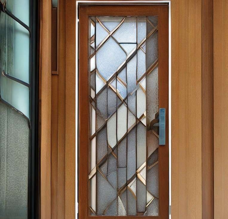 Fusion of Glass and Metal on a Wooden Door