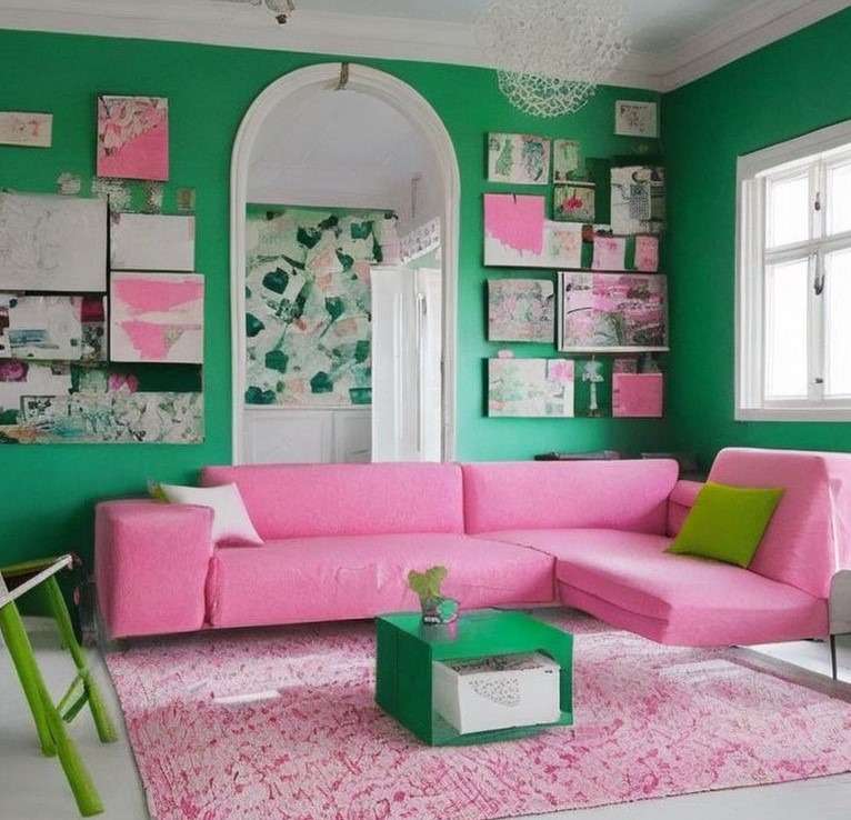 Green and Pink Drawing Room Walls 