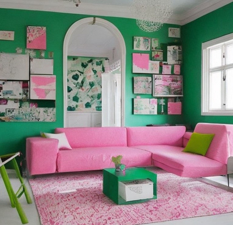 Green and Pink Drawing Room Walls 