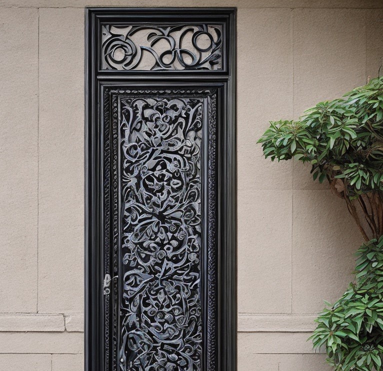 Intricately Detailed Black Flush Door 