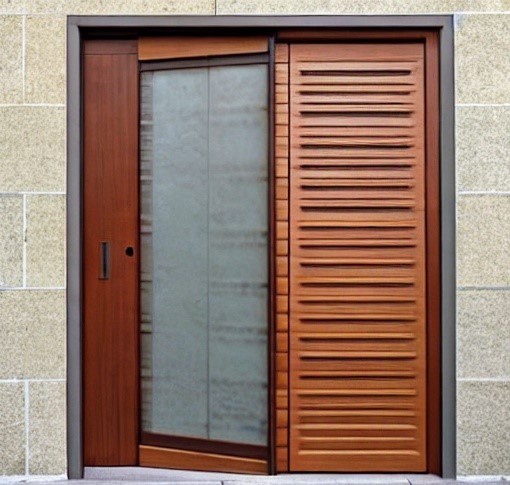 Metal and Glass Panels on a Wooden Door