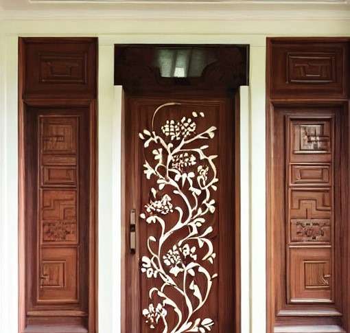 Wooden Entry Door with a Floral Design