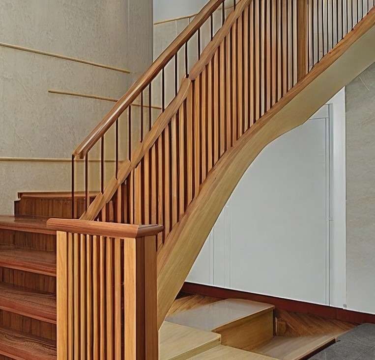 Wooden Stairs Railing Design 