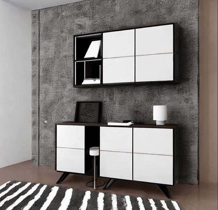 monochrome white and black wood cabinet for hall