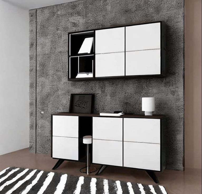 monochrome white and black wood cabinet for hall