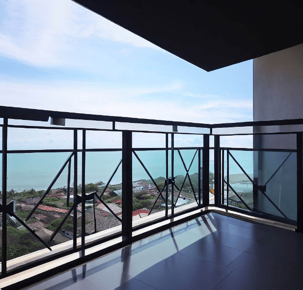 Balcony with Black Glass Railing