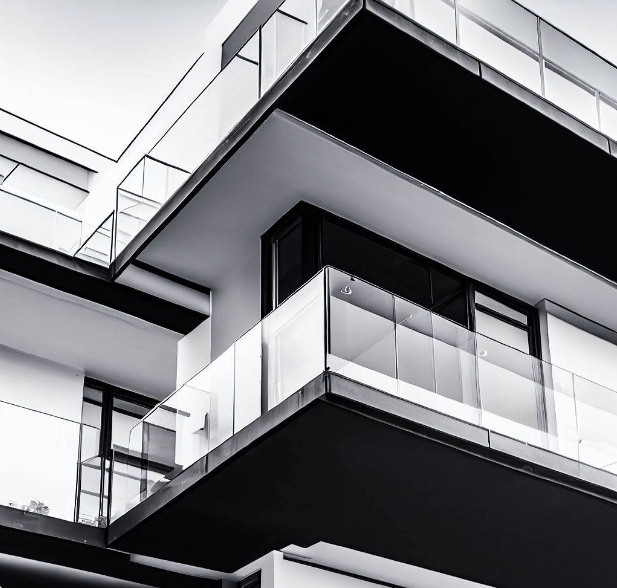 Black and White Glass Balcony for Modern Apartments