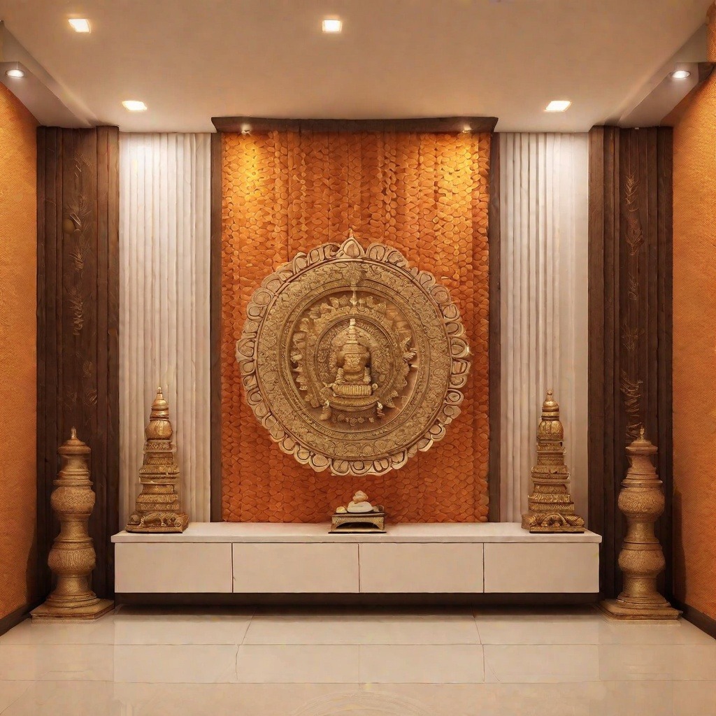 Modern Mandir Design for Home with a Textured Background