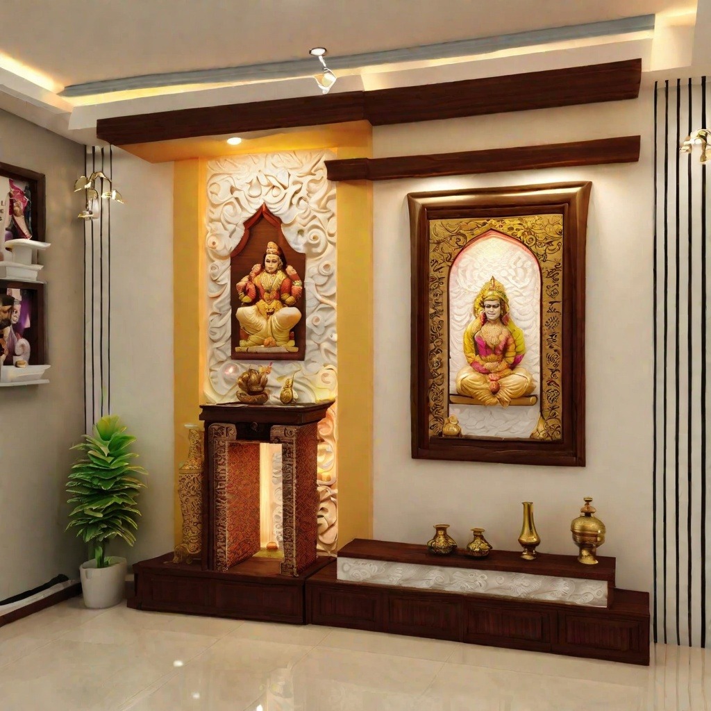 POP Wall Sculpting Mandir Design For Home