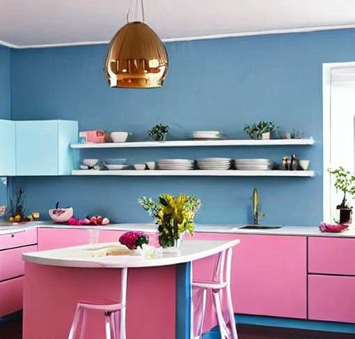 Pink and Blue Kitchen Design