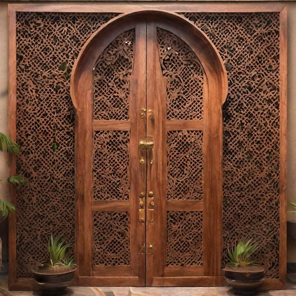 Design of a Wooden Jali Door That Signifies Prosperity