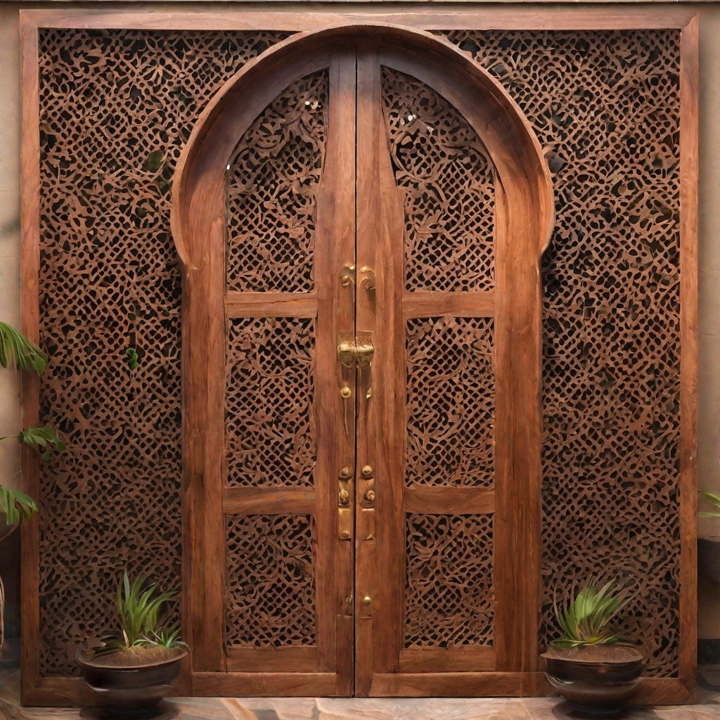 Design of a Wooden Jali Door That Signifies Prosperity