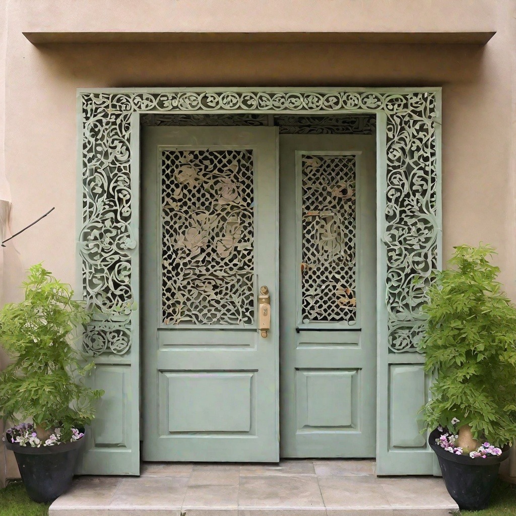 Jali Door Design with Garden Decoration