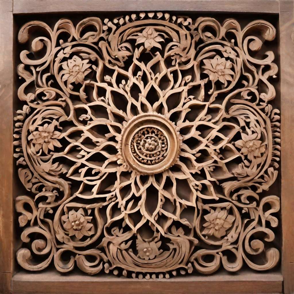 Lotus-Motifs Wooden Jali Door