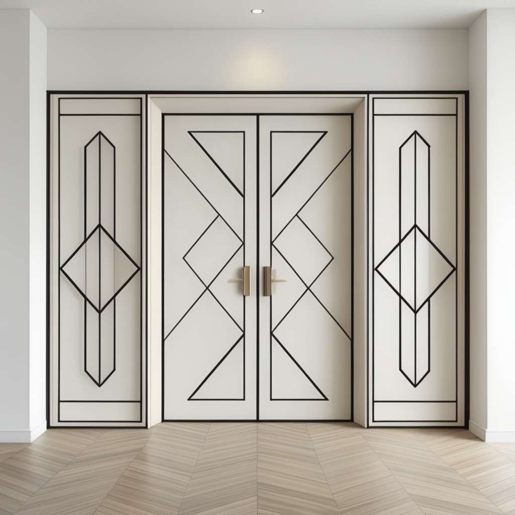 Modern Geometric Main Hall Double Door Design - Striking Visuals