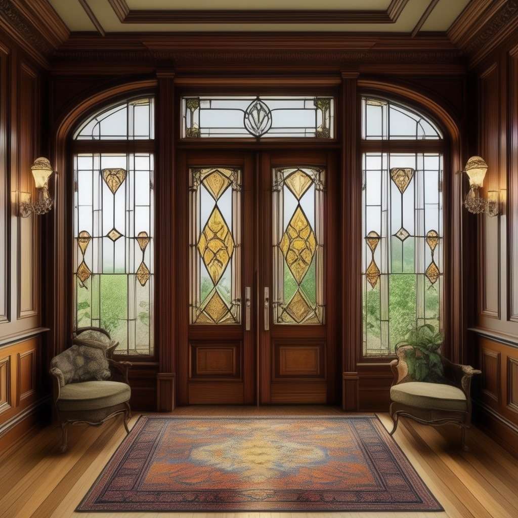 Victorian Era Stained Glass Main Hall Double Door Design - Ornate Reminiscent
