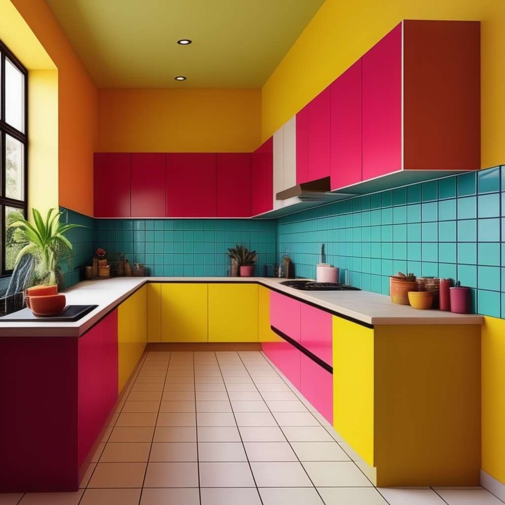 Colour Blocking Wall Kitchen Tiles