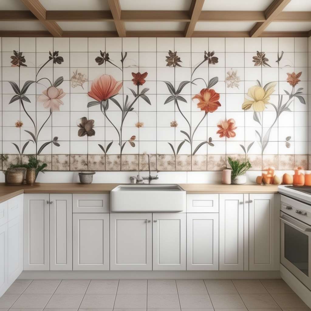 Floral Kitchen Wall Tile Design