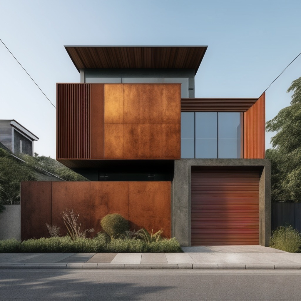 House Front Wall Design with Corten Steel