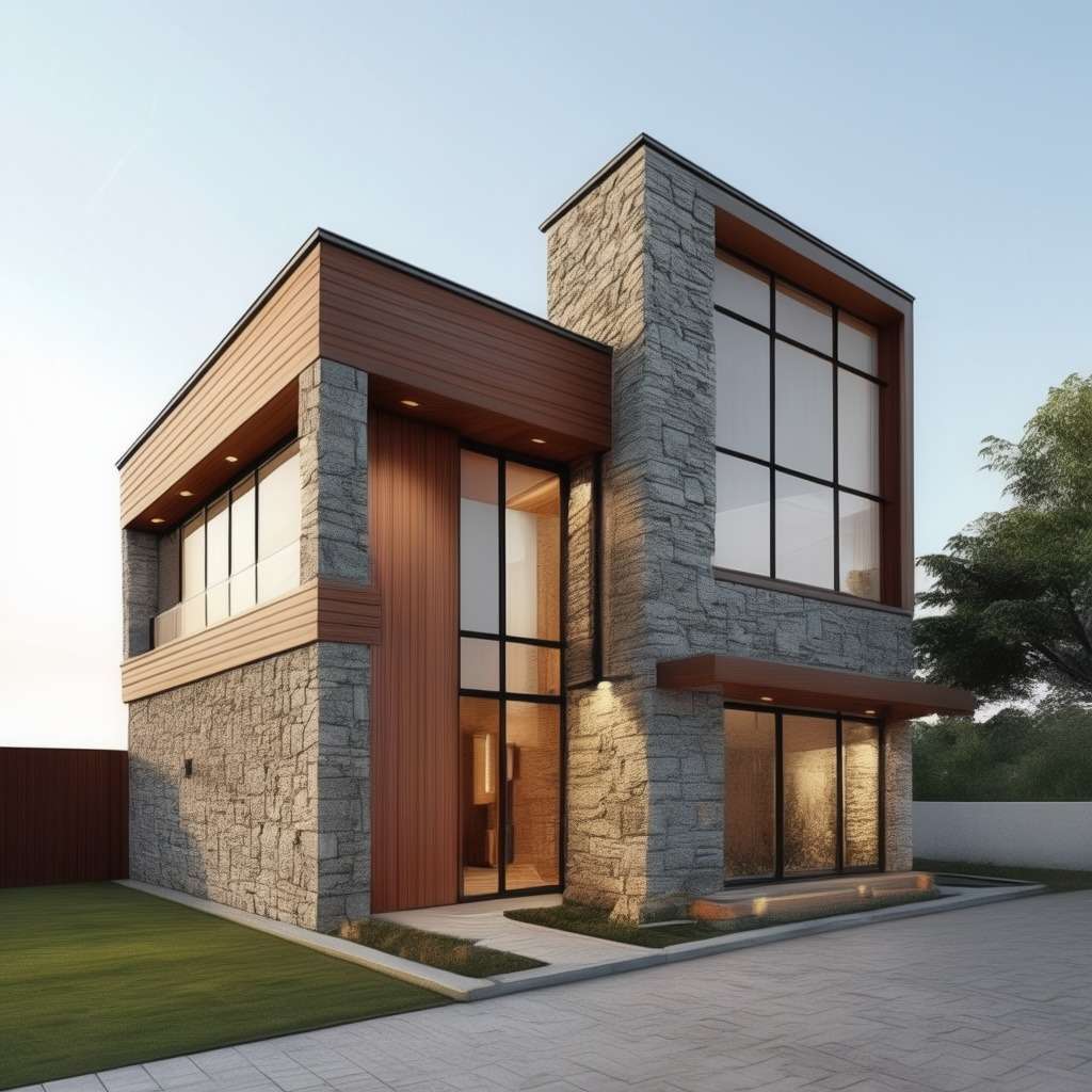 House Front Wall Design with Stone
