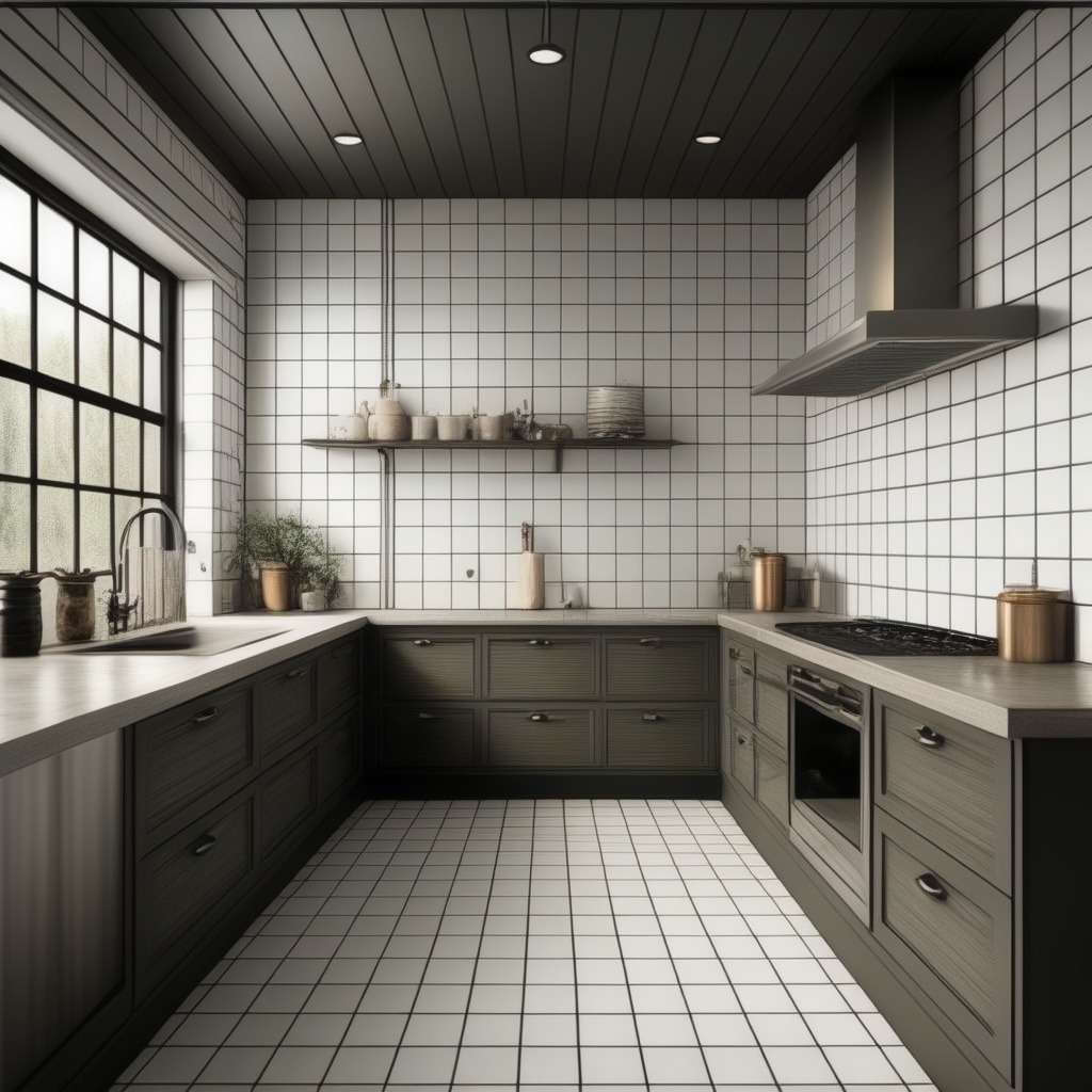 Kitchen Wall Tiles Design - Classic Whites with Dark Grout