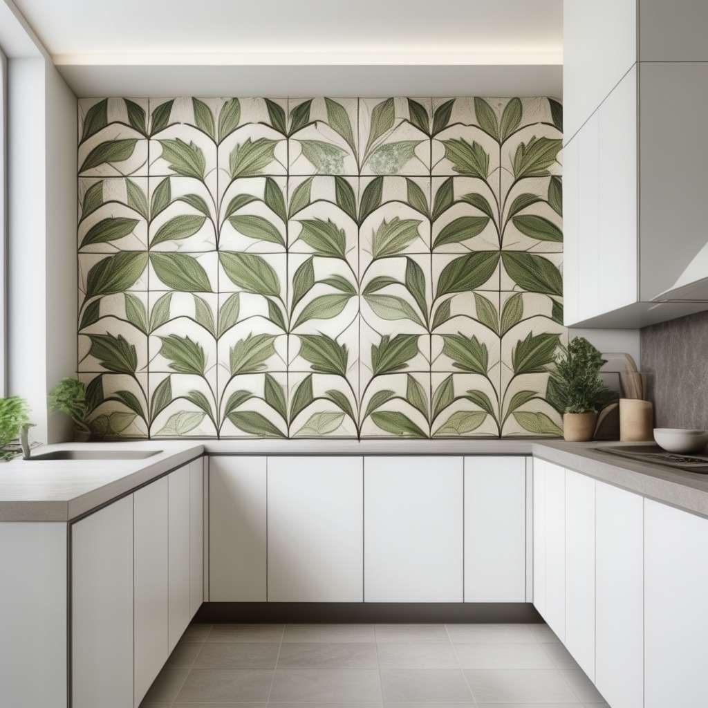 Leaf Design Kitchen Wall Tiles Design