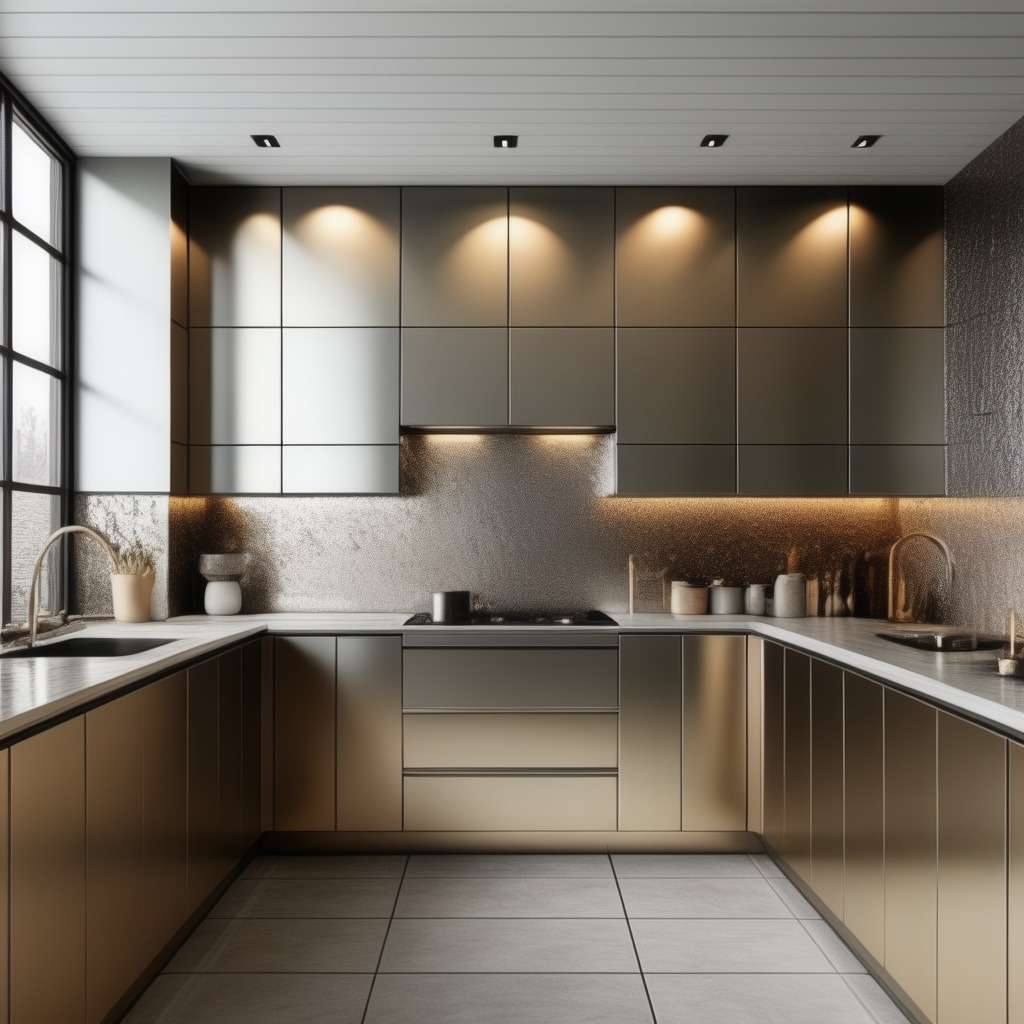 Metallic Finish Modern Kitchen Wall Tiles Design