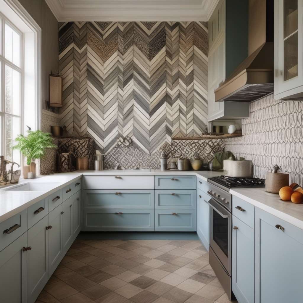 Modern Kitchen Wall Tiles - A Herringbone Pattern 