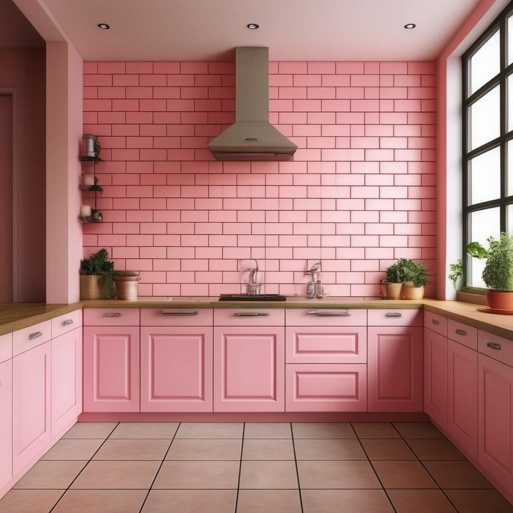 Pink Wall Kitchen Tiles
