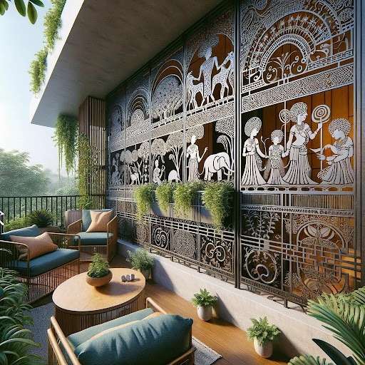 Balcony Grill Design With Warli Arts