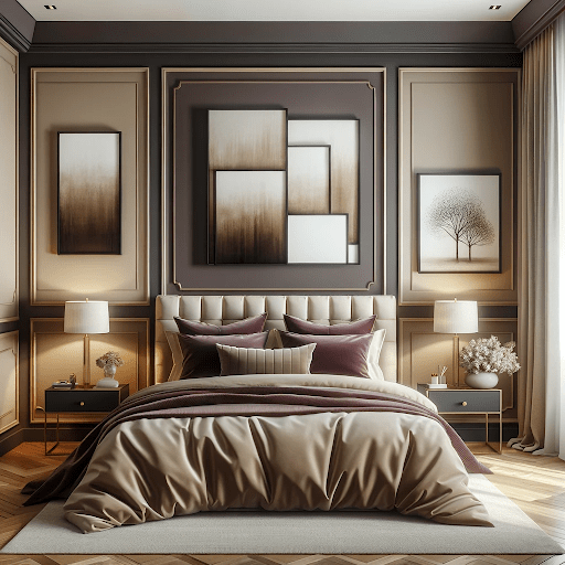 Beige and Purple Two Colour Combination For Bedroom Walls