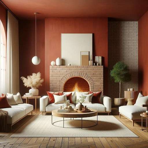 Brick Red POP with Cream and Natural Wood Accents