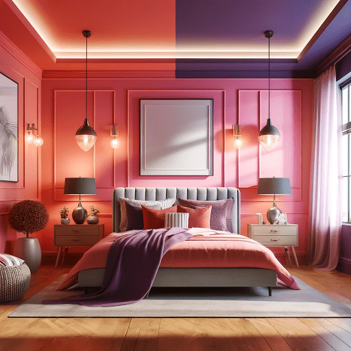 Coral and Purple Two Colour Combination For Bedroom Walls