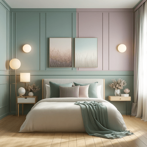 Mint Green and Purple Two Colour Combination For Bedroom Walls