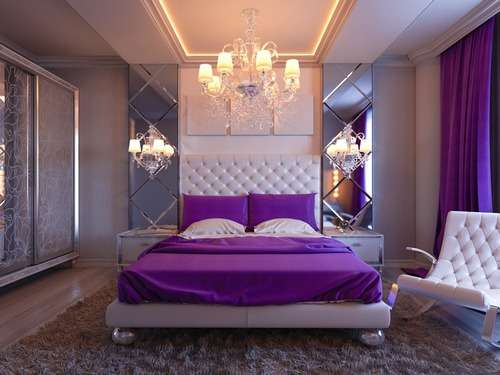 Off-White and Purple Two Colour Combination For Bedroom Walls