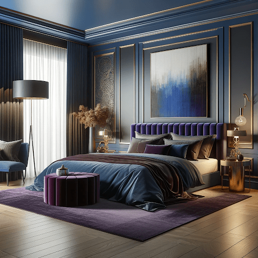 Royal Blue and Purple Two Colour Combination For Bedroom Walls